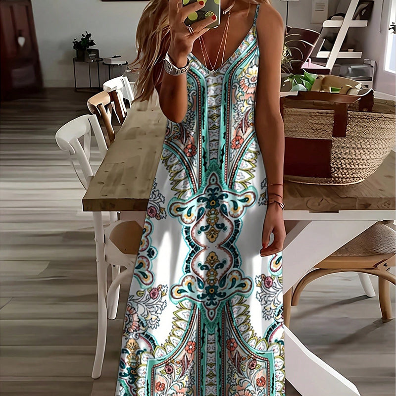Niora Women's Retro Print Maxi Dress – Lightweight Summer Comfort 7