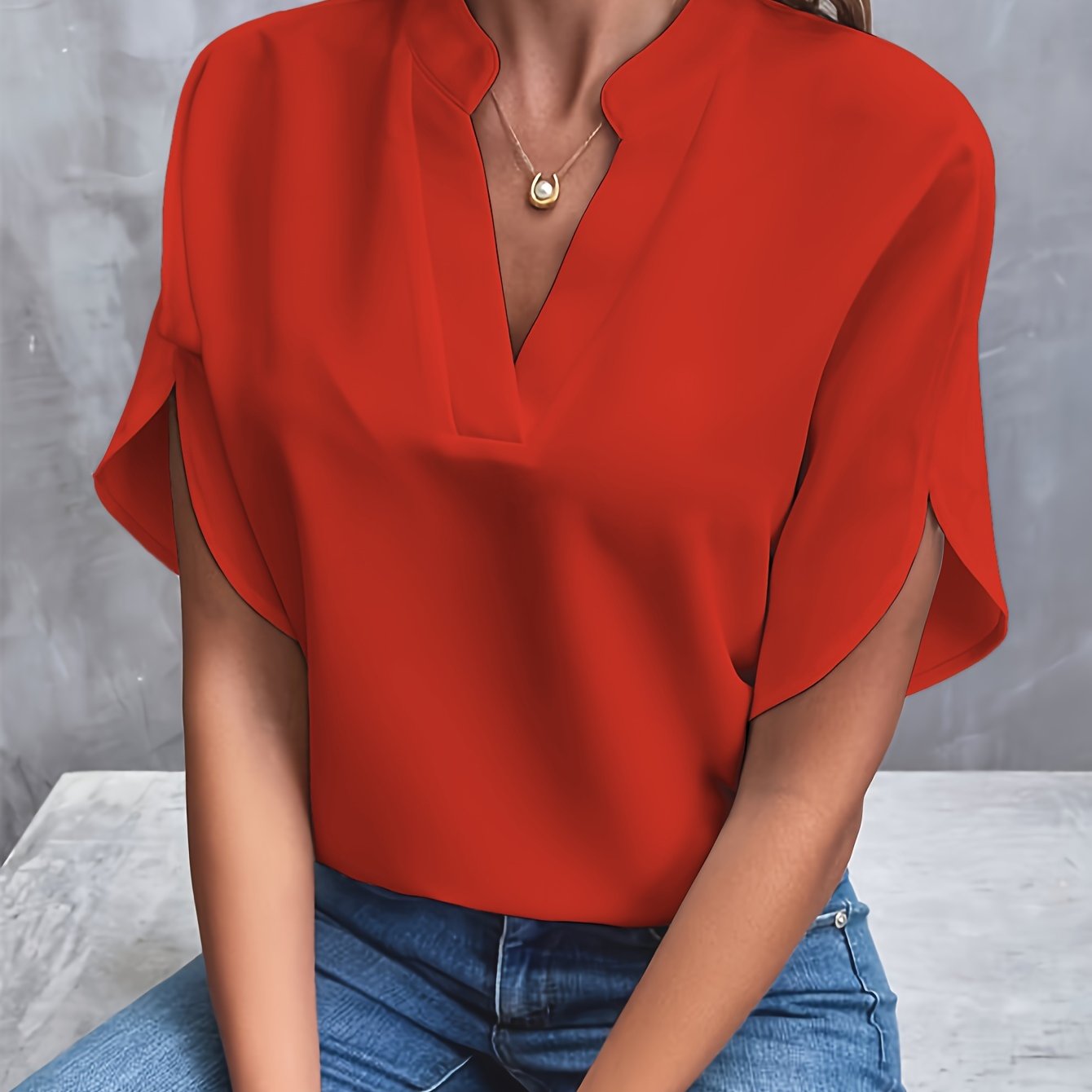 Nora Women's Chic Blouse – Relaxed Fit V Neck for Effortless Style 9