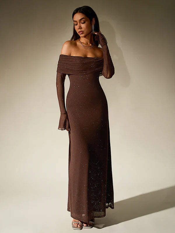 Nora Women's Elegant Maxi Dress – Timeless Off Shoulder Style 0