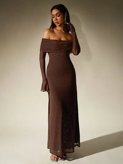 Nora Women's Elegant Maxi Dress – Timeless Off Shoulder Style 0