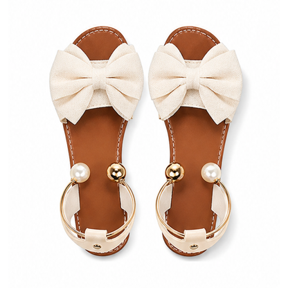 Nora Women's Sandals – Chic Pearl Cuff and Bow Design 0
