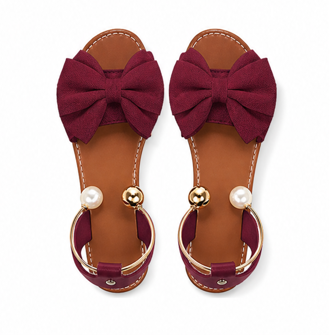 Nora Women's Sandals – Chic Pearl Cuff and Bow Design 10