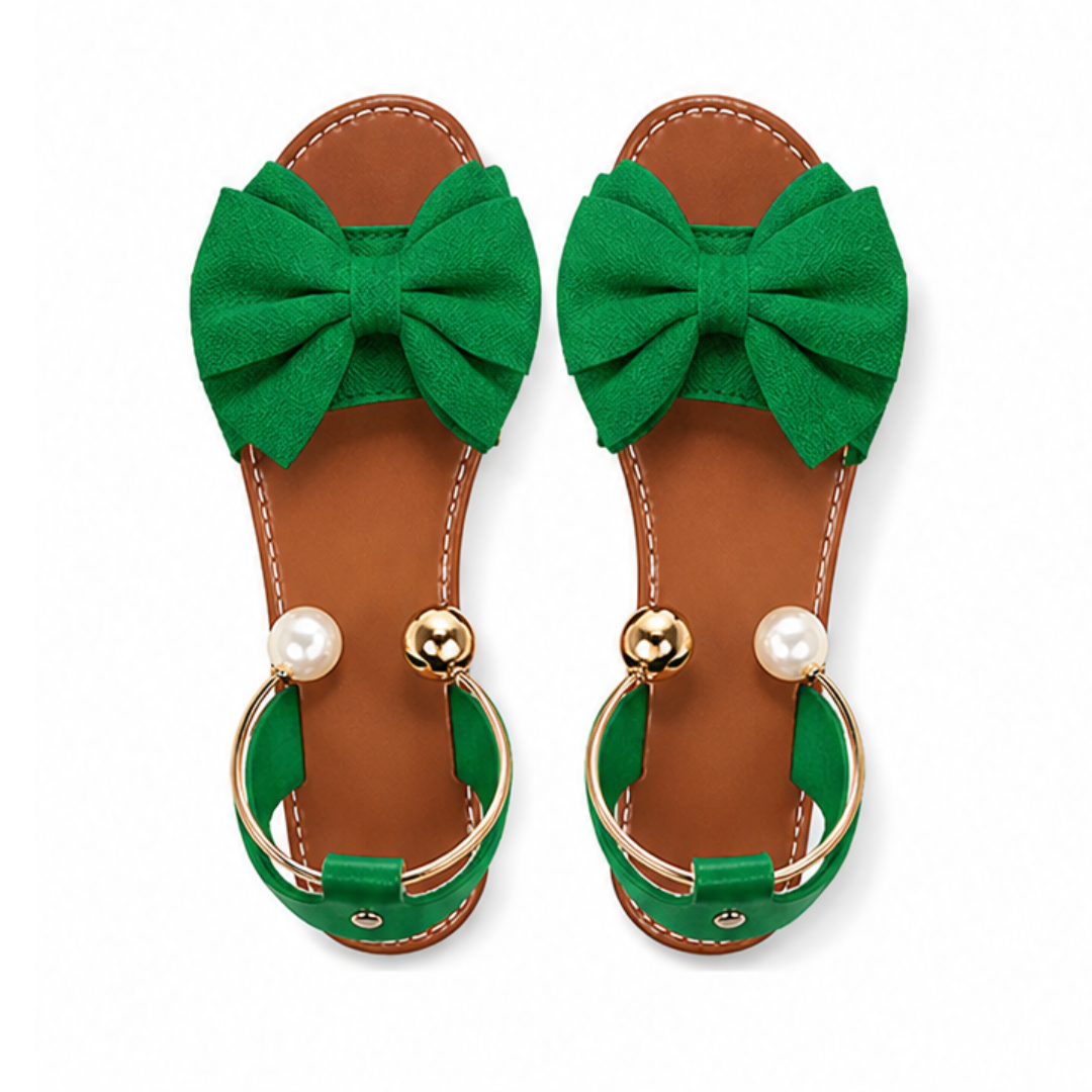 Nora Women's Sandals – Chic Pearl Cuff and Bow Design 8