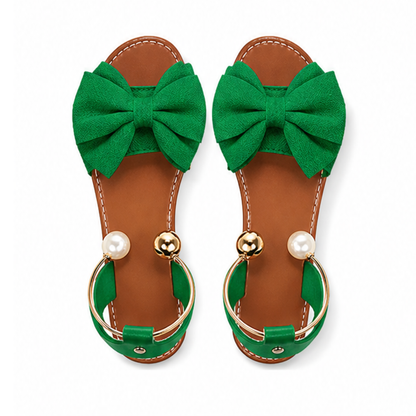 Nora Women's Sandals – Chic Pearl Cuff and Bow Design 8