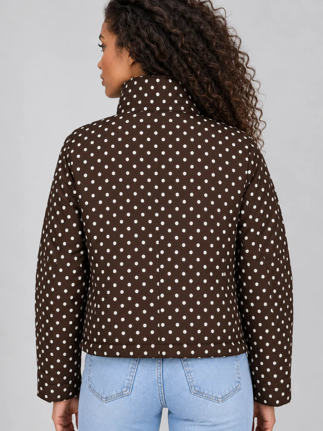 Polka Dot Cropped Women's Jacket – Chic Layer for Transitional Weather 1