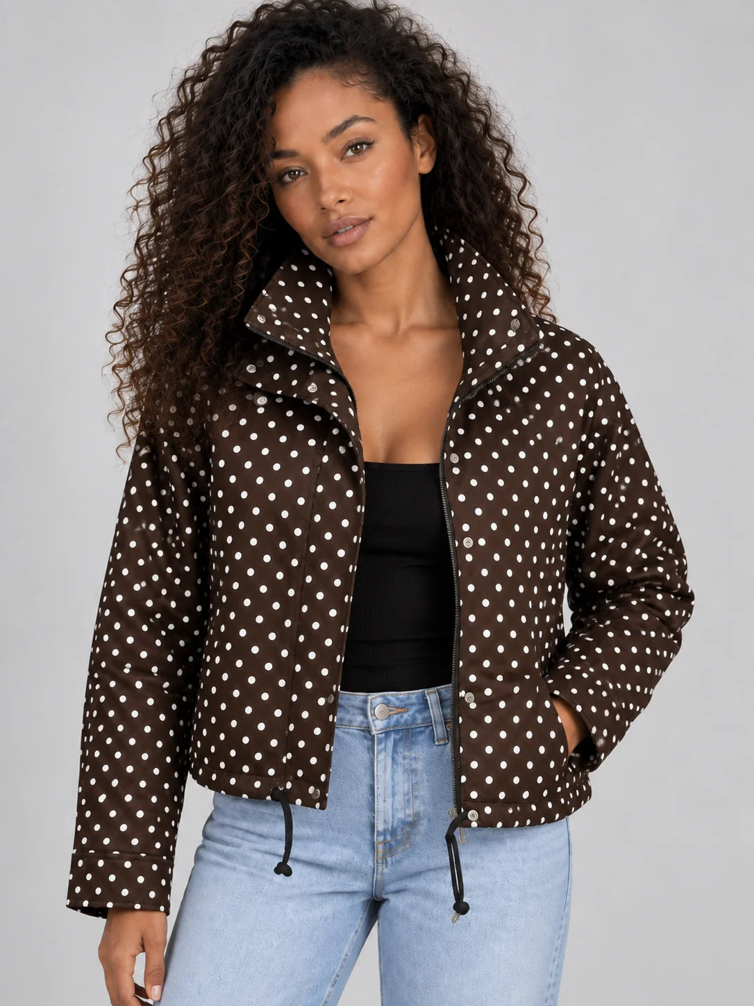 Polka Dot Cropped Women's Jacket – Chic Layer for Transitional Weather 2