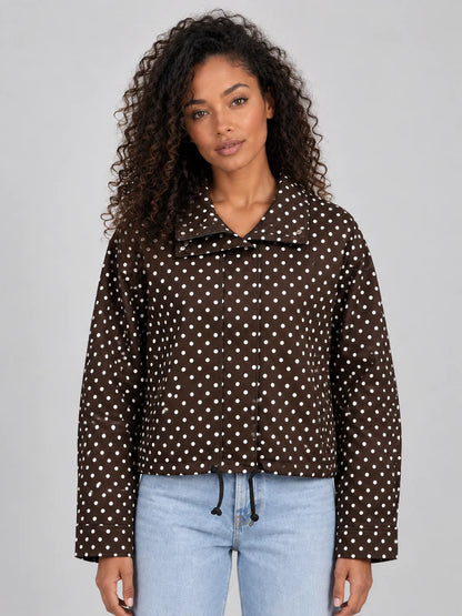 Polka Dot Cropped Women's Jacket – Chic Layer for Transitional Weather 3