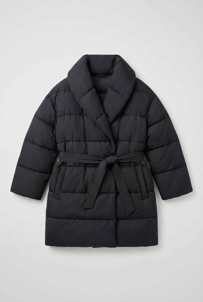 Coat Women - Belted Puffer Coat with Shawl Collar