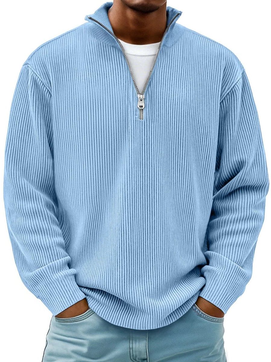 Rylan Men's Ribbed Knit Quarter-Zip Jumper – Stand Collar Comfort Layer 0