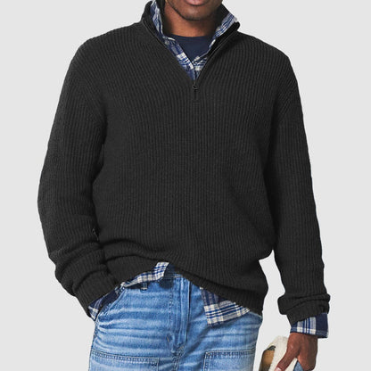 Rylan Men's Ribbed Quarter-Zip Jumper – Structured Knit Layering Comfort 1