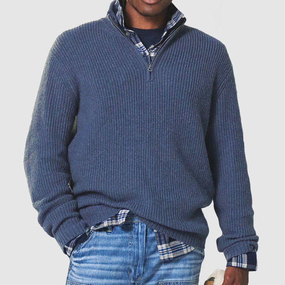 Rylan Men's Ribbed Quarter-Zip Jumper – Structured Knit Layering Comfort 2