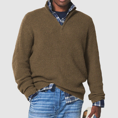 Rylan Men's Ribbed Quarter-Zip Jumper – Structured Knit Layering Comfort 3