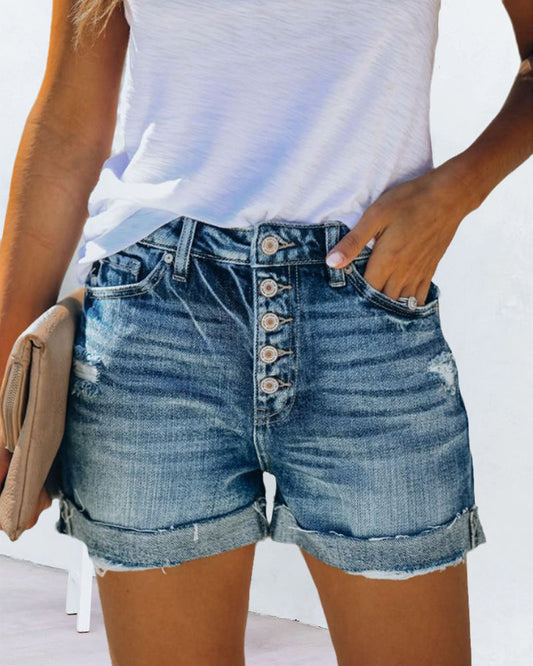 Sarela Women's Denim Shorts – Stylish Button Closure for Casual Comfort 0