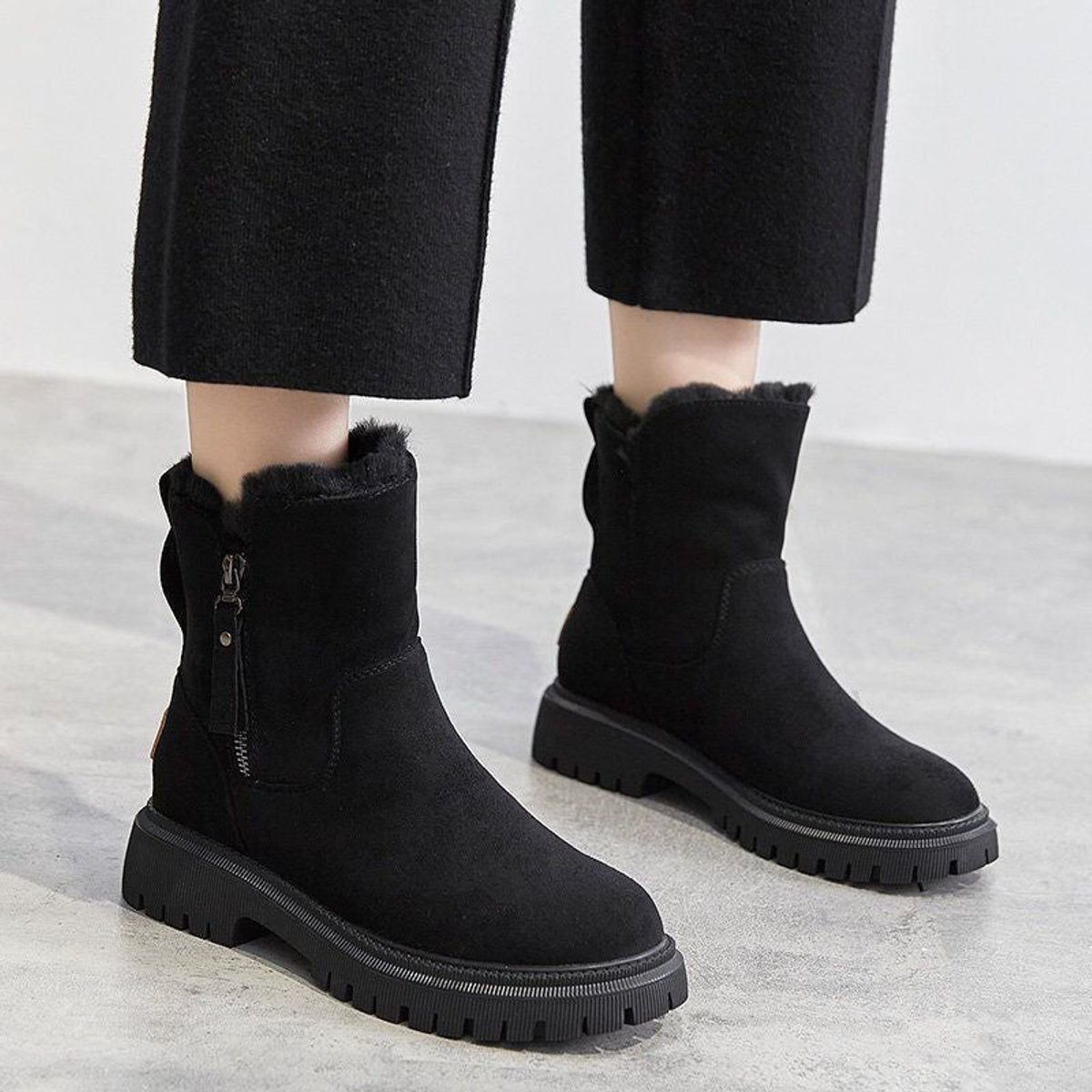 Sarela Women's Suede Ankle Boots – Slip-On Platform Comfort for Winter 1
