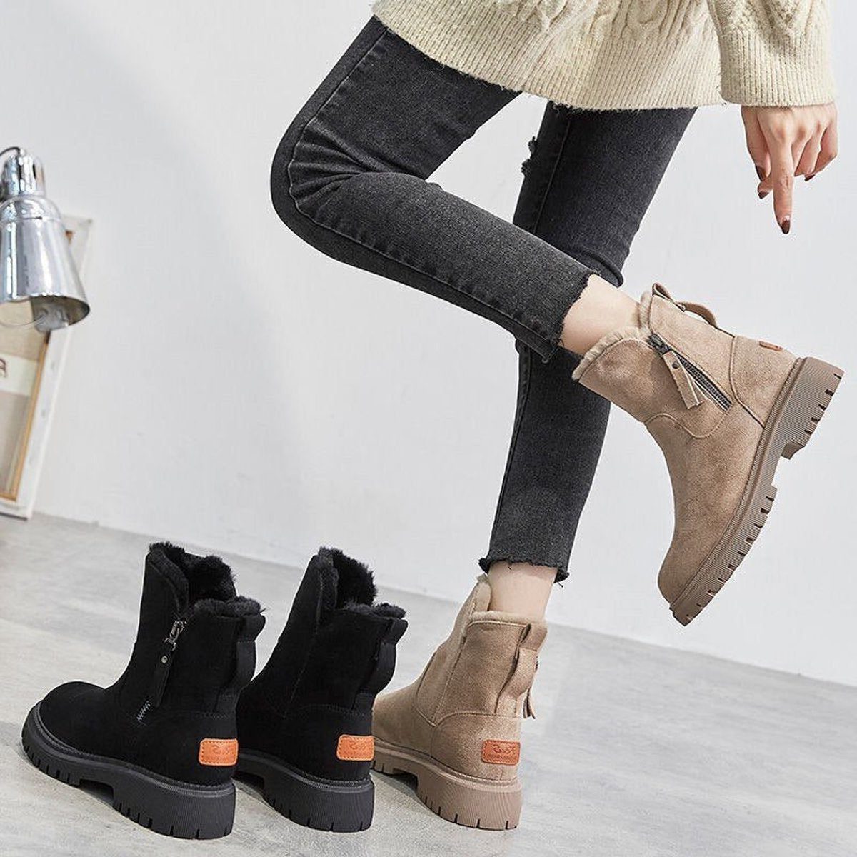 Sarela Women's Suede Ankle Boots – Slip-On Platform Comfort for Winter 2