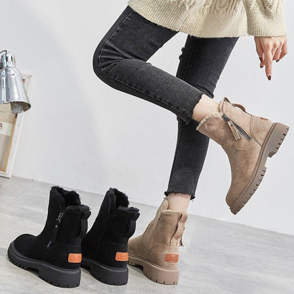 Sarela Women's Suede Ankle Boots – Slip-On Platform Comfort for Winter 2