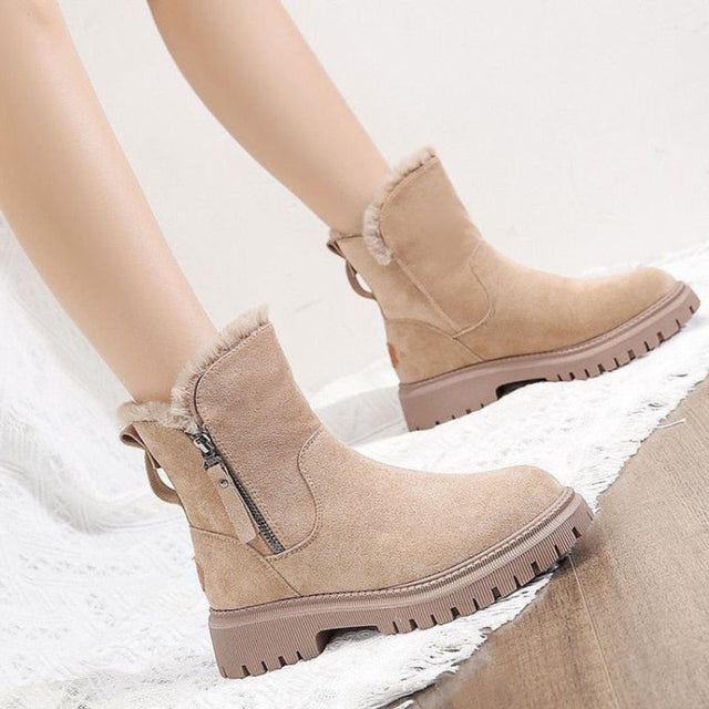 Ankle Boots Women - Slip-On Suede Ankle Boots with Platform Sole