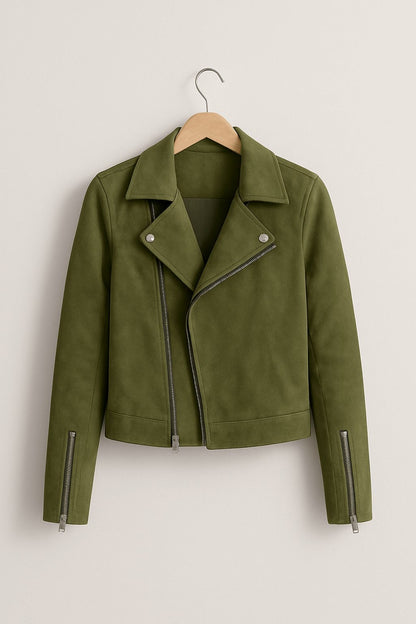 Sarelle Women's Cropped Biker Jacket – Asymmetric Zip Edgy Style 0
