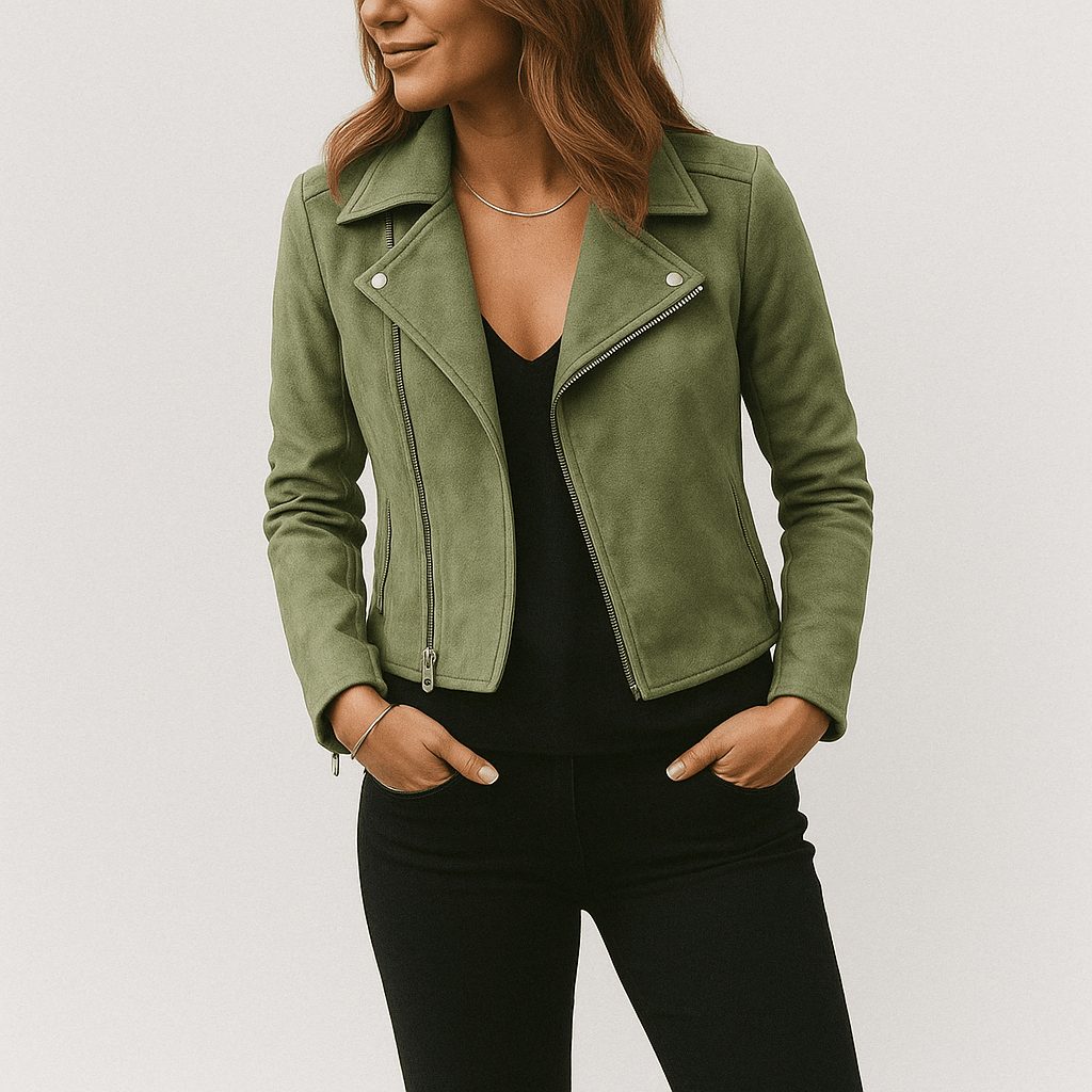 Sarelle Women's Cropped Biker Jacket – Asymmetric Zip Edgy Style 1