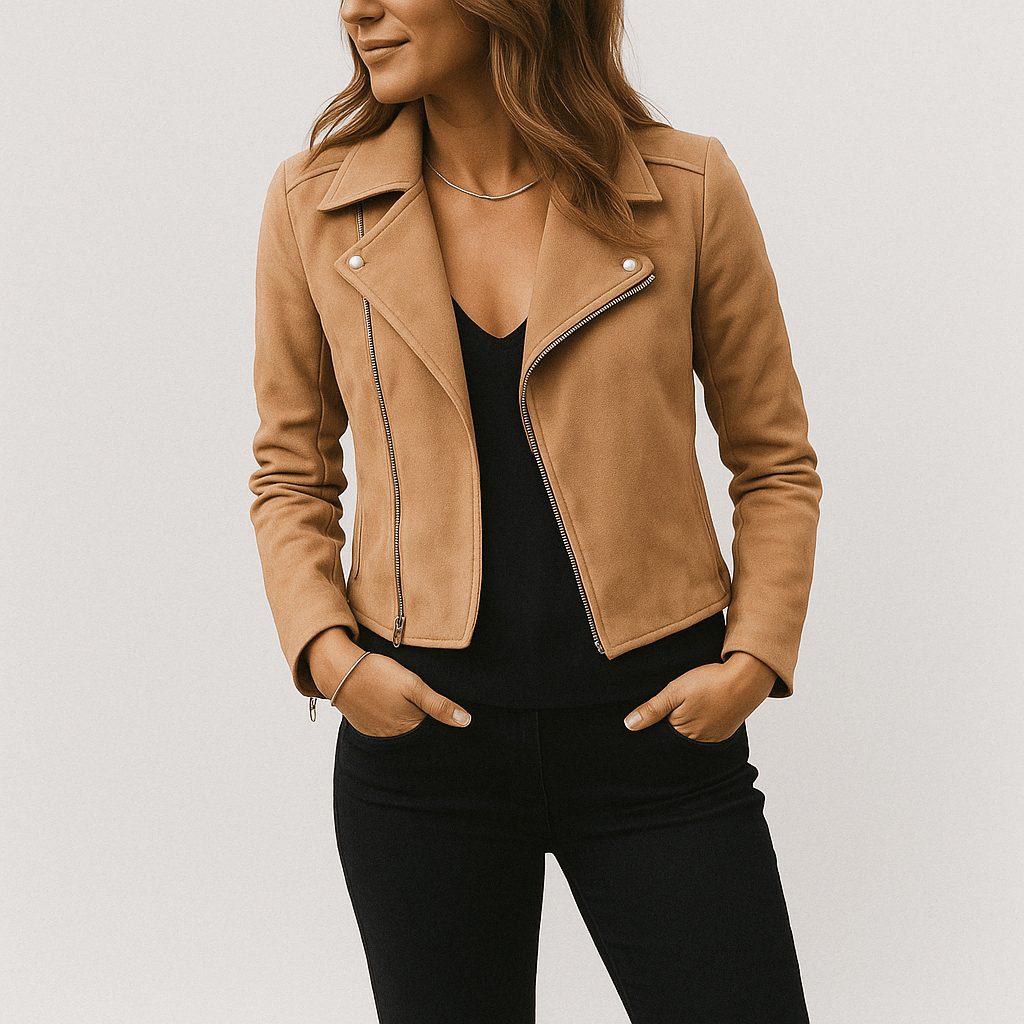 Sarelle Women's Cropped Biker Jacket – Asymmetric Zip Edgy Style 2