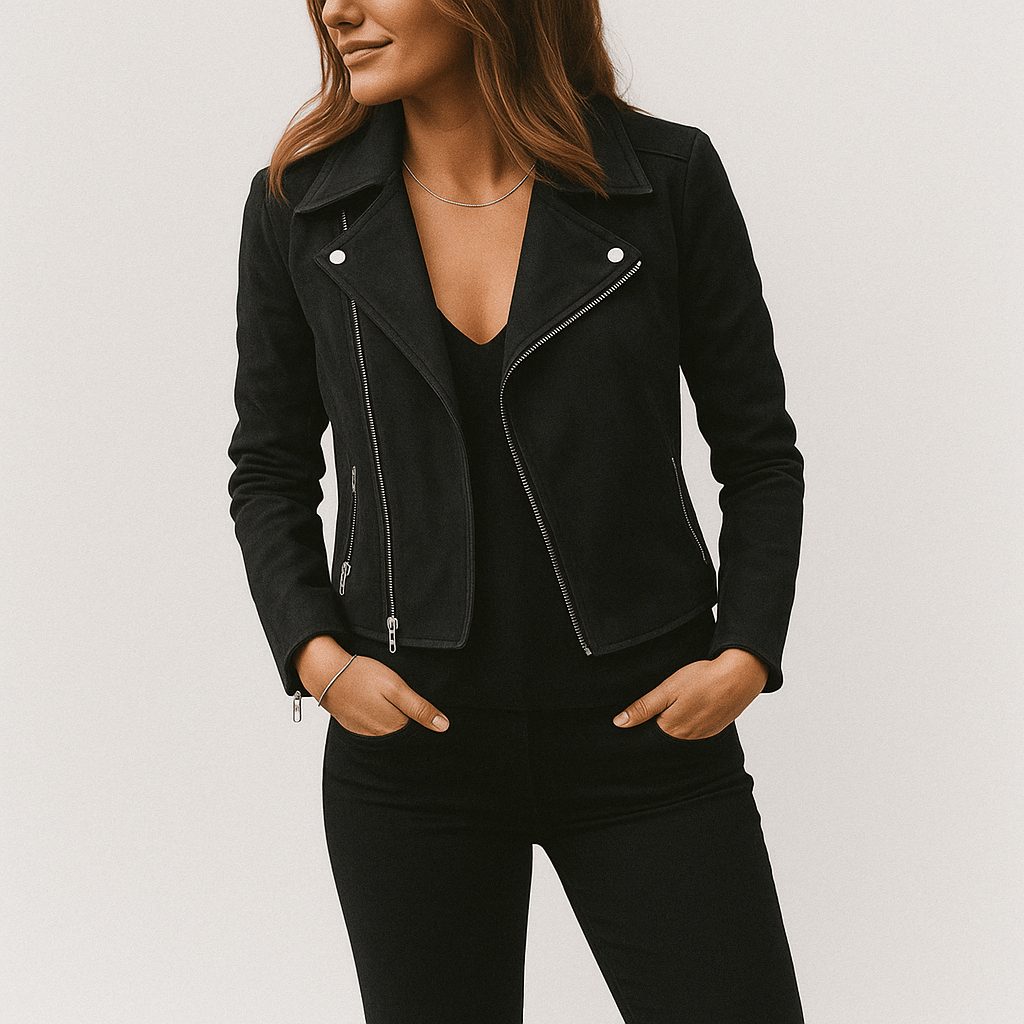Sarelle Women's Cropped Biker Jacket – Asymmetric Zip Edgy Style 4