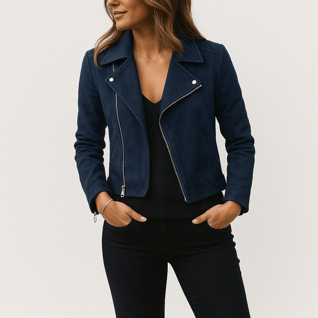 Sarelle Women's Cropped Biker Jacket – Asymmetric Zip Edgy Style 6