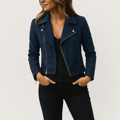Sarelle Women's Cropped Biker Jacket – Asymmetric Zip Edgy Style 6