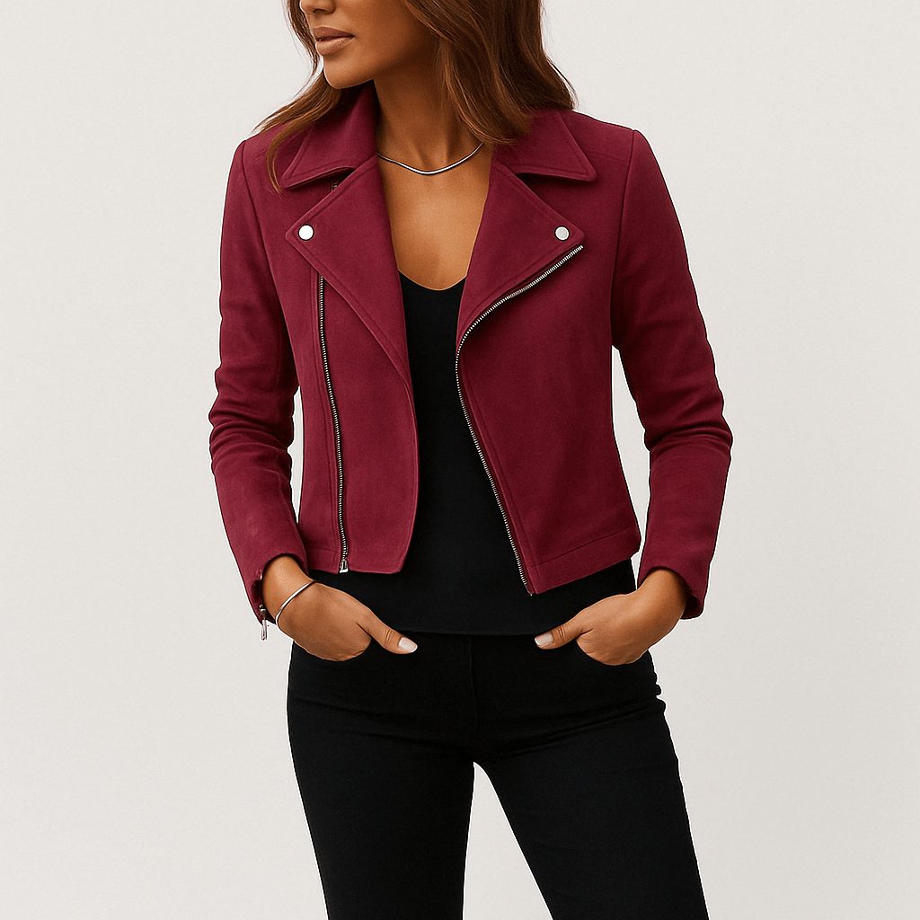 Sarelle Women's Cropped Biker Jacket – Asymmetric Zip Edgy Style 8