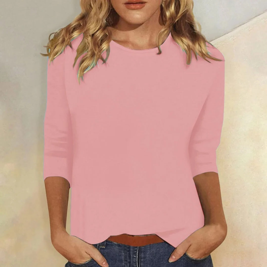 Sarina Women's Casual Crew Neck Top – 3/4 Sleeve Versatile Comfort 0