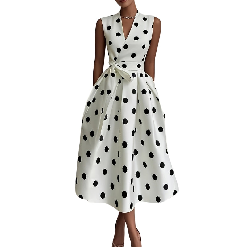 Selina Women's Dress – Sleeveless Polka Dot Design with Pockets 0