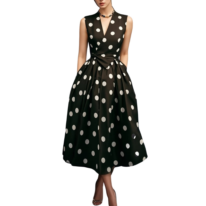Selina Women's Dress – Sleeveless Polka Dot Design with Pockets 1