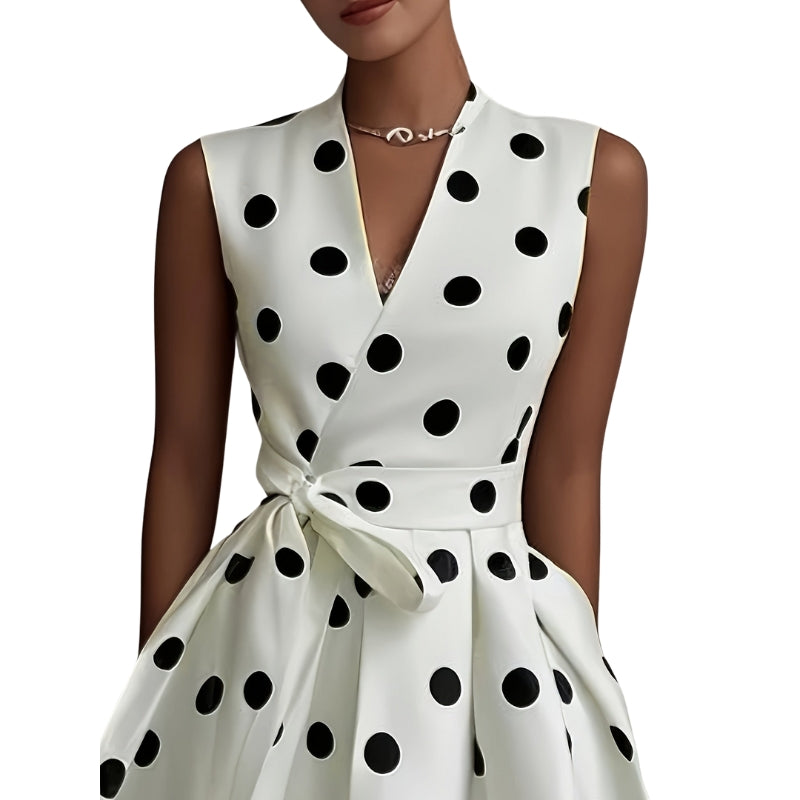 Selina Women's Dress – Sleeveless Polka Dot Design with Pockets 2