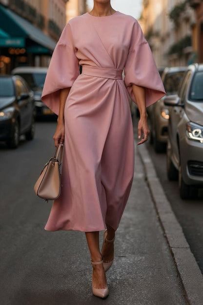Selina Women's Elegant Midi Dress – Wide-Sleeve Stylish Look 11