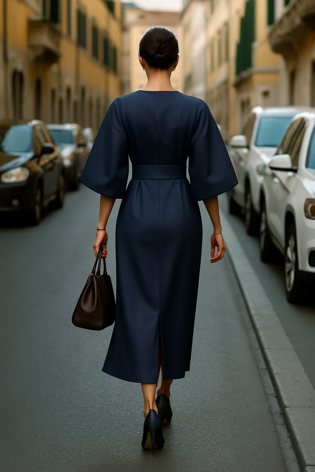 Selina Women's Elegant Midi Dress – Wide-Sleeve Stylish Look 2
