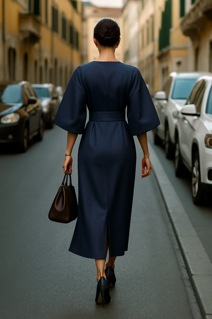 Selina Women's Elegant Midi Dress – Wide-Sleeve Stylish Look 2
