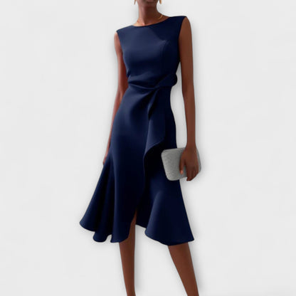 Serena Asymmetric Midi Dress – Draped Elegance for Special Occasions 1