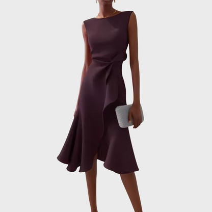 Serena Asymmetric Midi Dress – Draped Elegance for Special Occasions 10