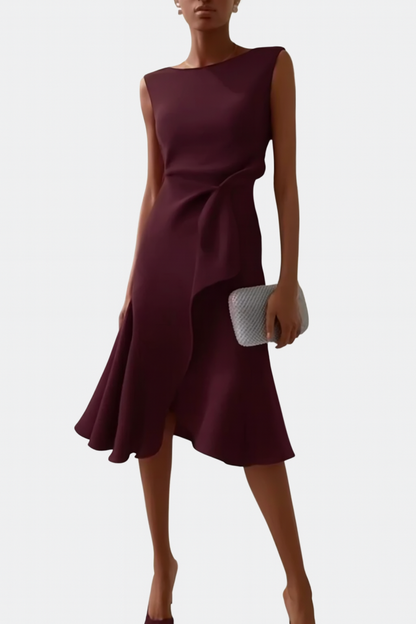 Serena Asymmetric Midi Dress – Draped Elegance for Special Occasions 11