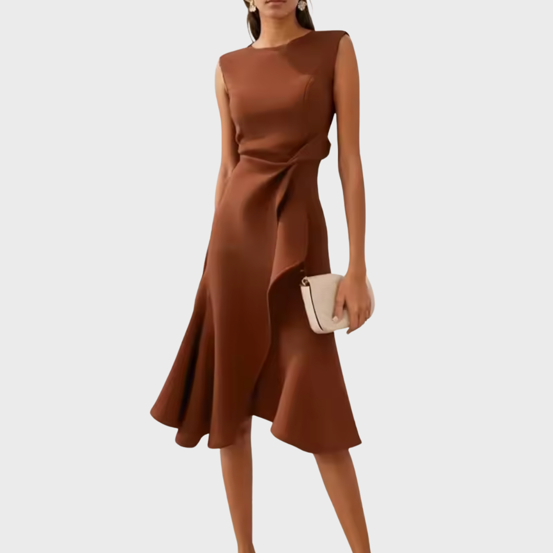 Serena Asymmetric Midi Dress – Draped Elegance for Special Occasions 8