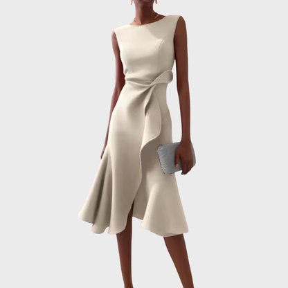 Serena Asymmetric Midi Dress – Draped Elegance for Special Occasions 9