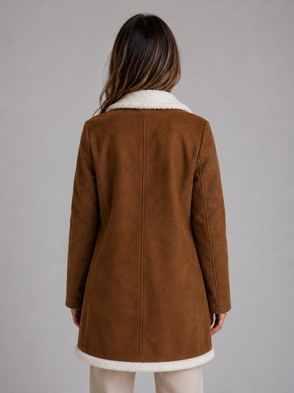 Serenelle Women's Longline Shearling Coat – Suede Look Warmth for Winter 1