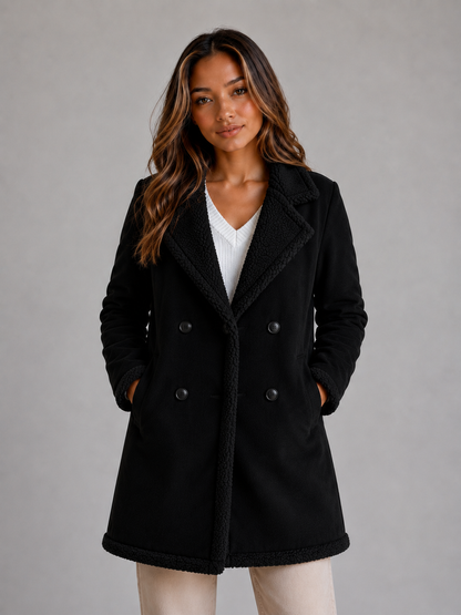 Serenelle Women's Longline Shearling Coat – Suede Look Warmth for Winter 4