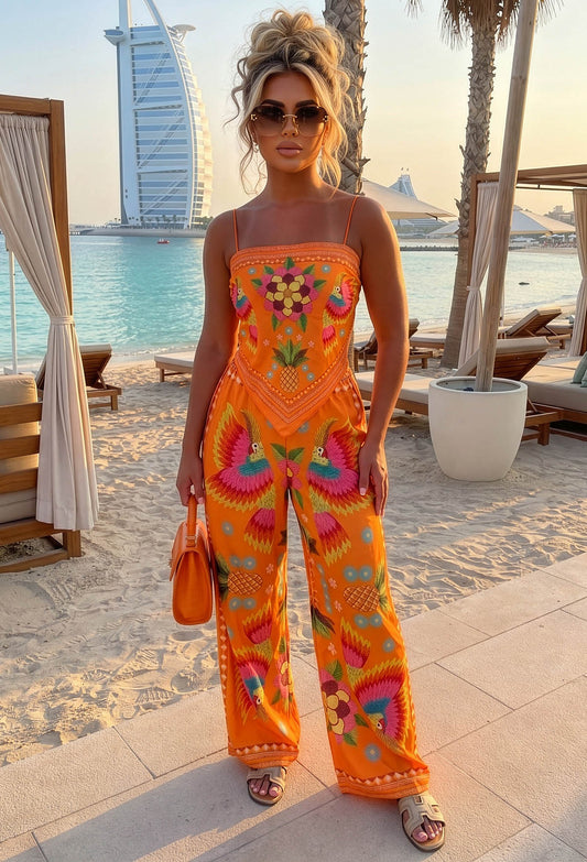 Solara Women's Satin Co Ord Set – Vibrant Tropical Print Summer Style 0