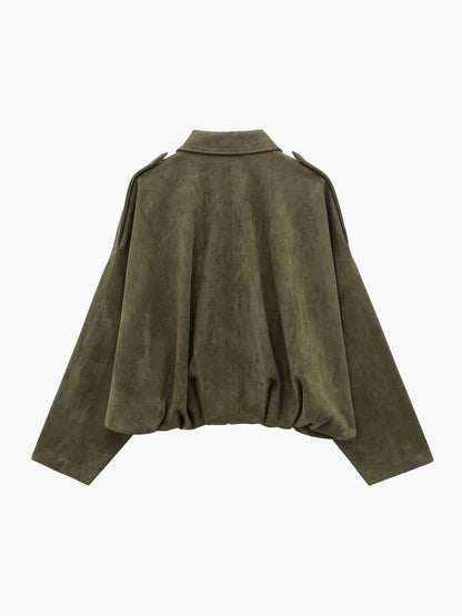 Sorelle Women's Faux Suede Bomber Jacket – Structured Collar Versatile Style 1