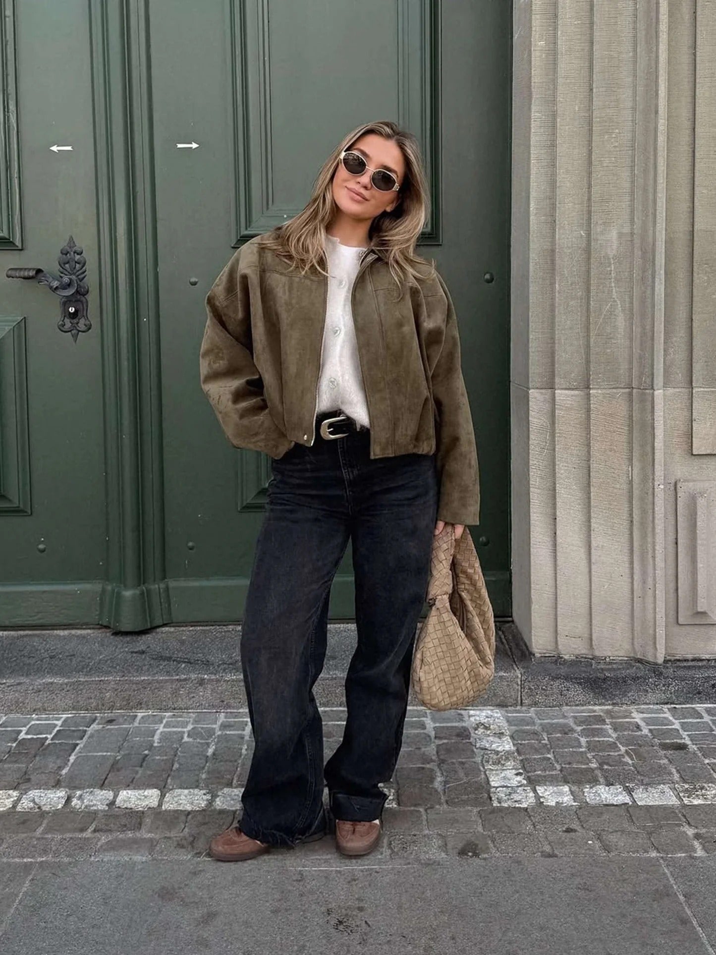 Sorelle Women's Faux Suede Bomber Jacket – Structured Collar Versatile Style 3
