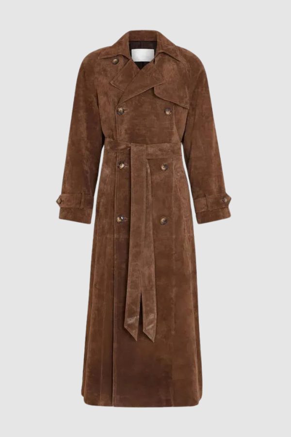 Sorelle Women's Longline Trench Coat – Suede Elegance for Versatile Layering 4