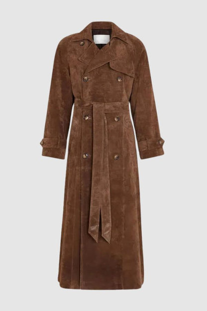 Sorelle Women's Longline Trench Coat – Suede Elegance for Versatile Layering 4
