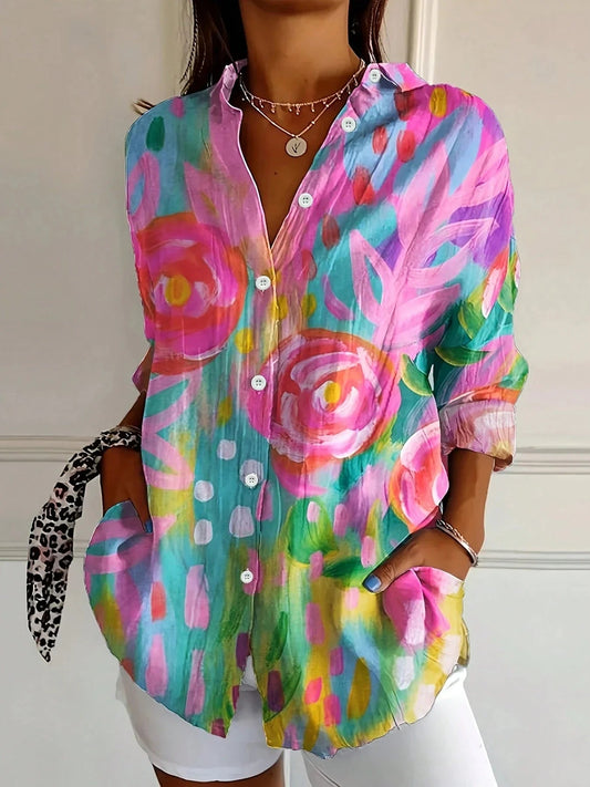 Talia Women's Colorful Blouse – Vibrant Print Comfortable Fit 0