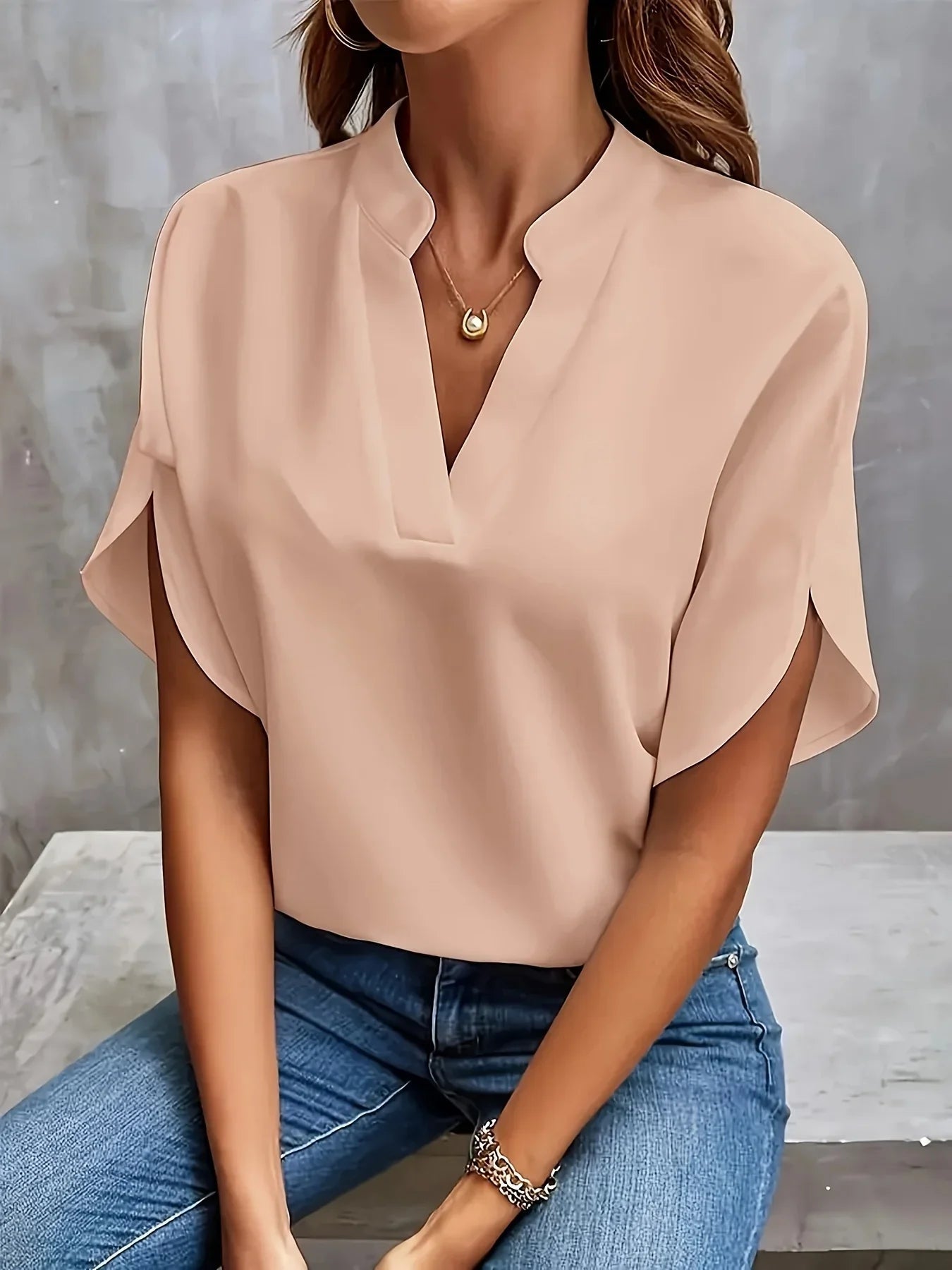 Thalina Women's Blouse – Elegant V-Neck Design for All-Day Comfort 5