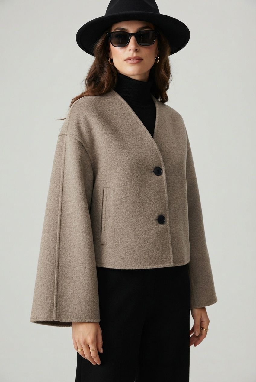 Jacket Women - Cropped Jacket with V-Neck and Button Front